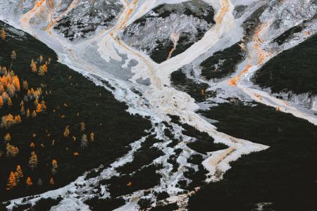 Aerial View of Forest and Lava from Erupted Volcano