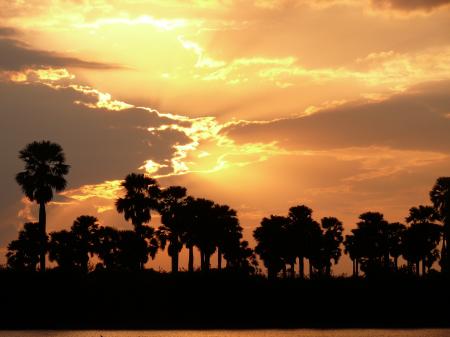 African sunset on river