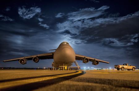 Airplane in Front and Night Sky