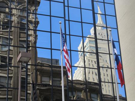 American Flag in front of the Building