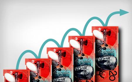 Arrow and australian banknotes staircase