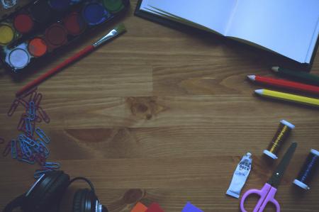 Artwork Materials on Wooden Table