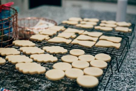 Assorted-shape Pastries on Black Steel Trays