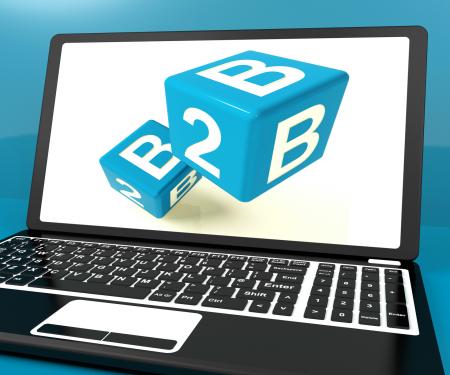 B2b Dice On Laptop Computer Shows Business And Commerce