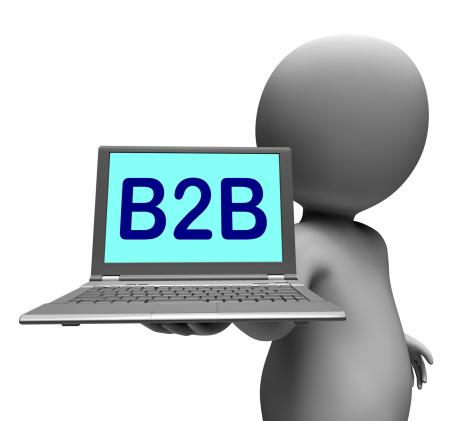 B2b Laptop Character Shows Business Trading And Commerce Online