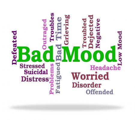 Bad Mood Shows Somber Words And Depression