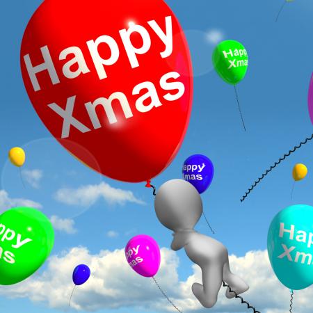 Balloons Floating In The Sky With Happy Xmas Message