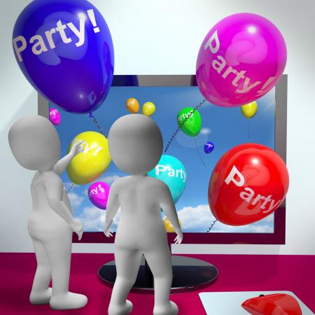 Balloons With Party Text Showing Invitations Sent Online