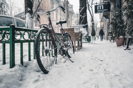 Bicycle on Snow Covered Street