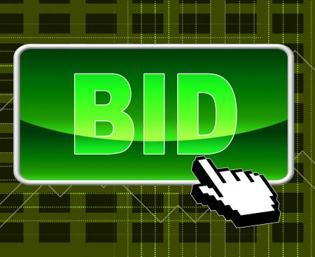 Bid Button Represents World Wide Web And Auction