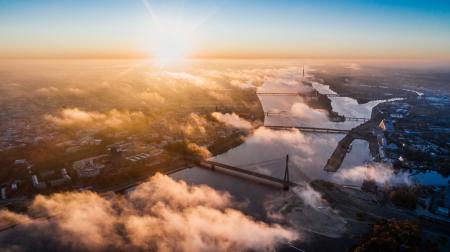 Bird's Eye View of City Buildings during Sunset