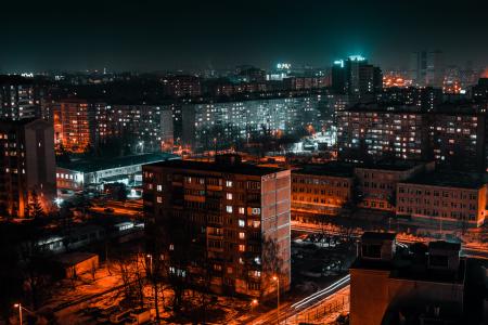 Bird's Eye View of City During Evening