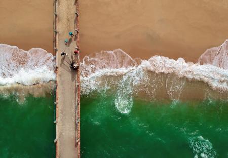 Bird's Eye View of People On Boardwalk