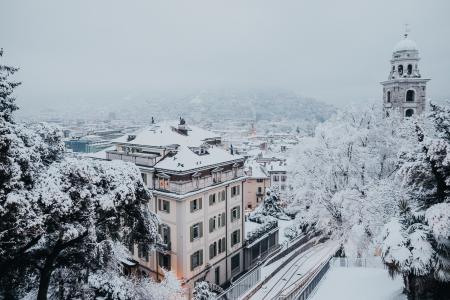 Bird's Eye View of Snowy Town