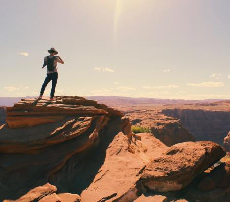 Birds Eye-view of a Man Standing on Grand Canyon