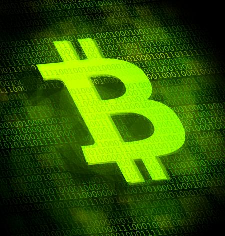 Bitcoin logo on digital screen