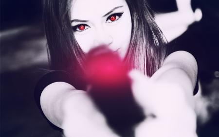 Black and White Photography of Woman Holding Pistol