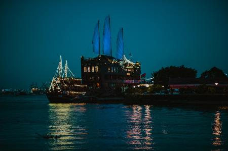 Black Cruiser Ship On Sea Dock