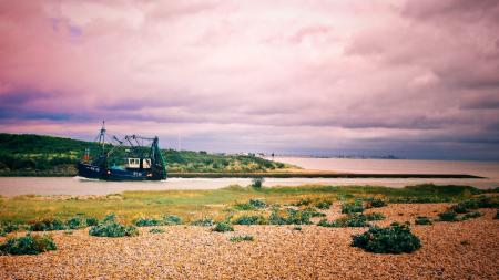 Black Galleon Ship on River Photo