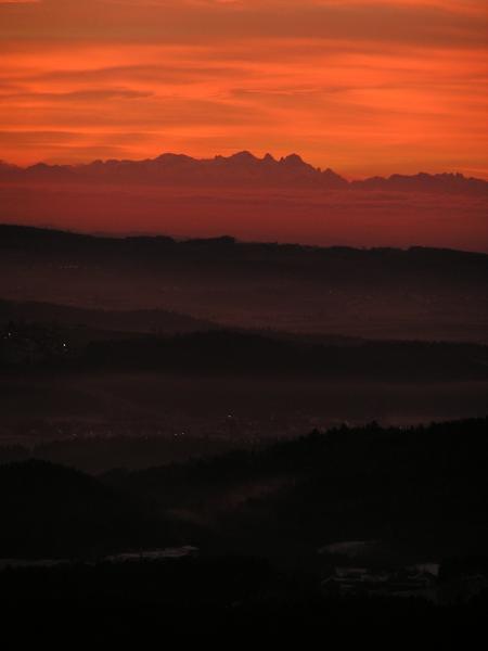 Black Mountains during a Reddish Sky