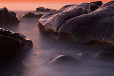 Black Rock Beside Body of Water Frame Painting