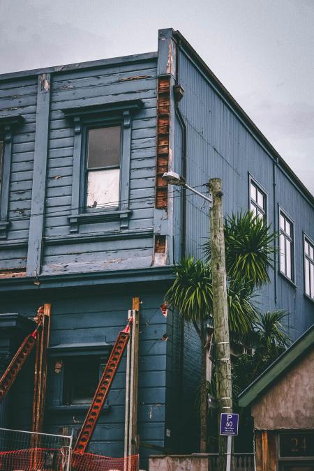 Blue and House and Green Tree