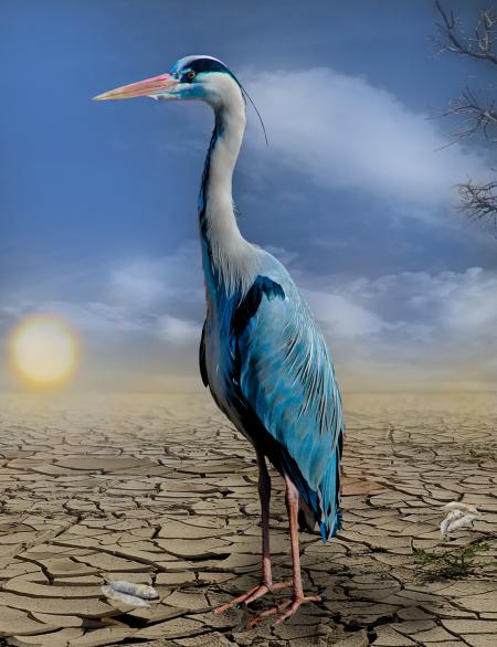 Blue Black and White Furred Bird on Brown Dry Soil