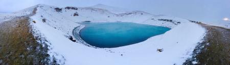 Blue Lake in the Middle of Snowfield