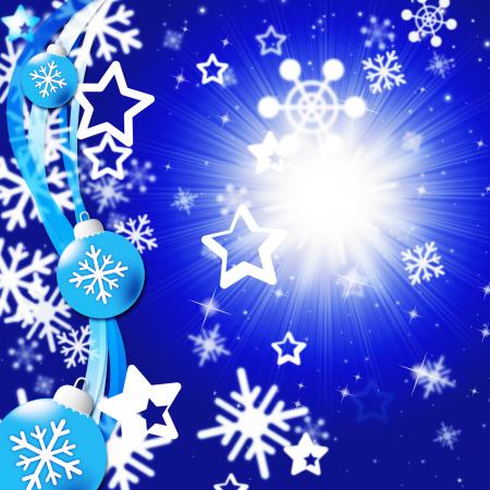 Blue Snowflakes Background Shows Bright Sun And Snowing