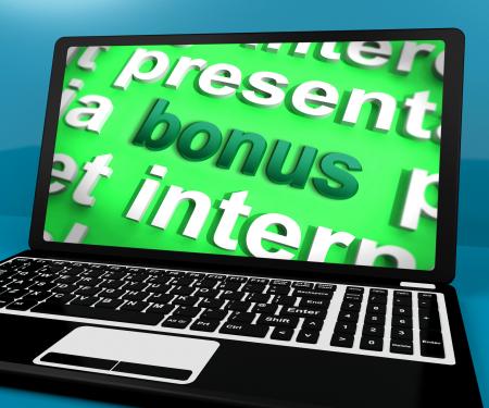 Bonus On Laptop Shows Rewards Benefits Or Perks Online