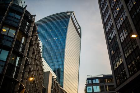 Bottom View Curtain Wall Building Under Blue Sky