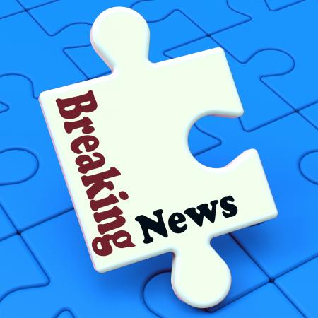 Breaking News Puzzle Shows Newsflash Broadcast Or Newscast