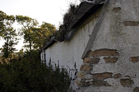 Brick wall and a busted gutter