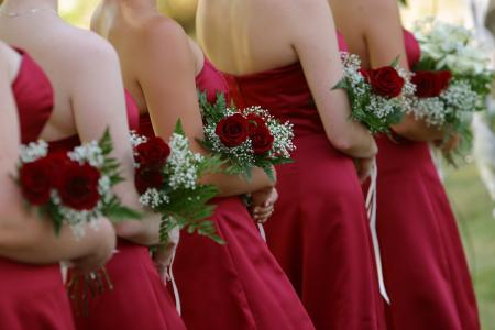 Brides Groom Wearing Red Cocktail Dress