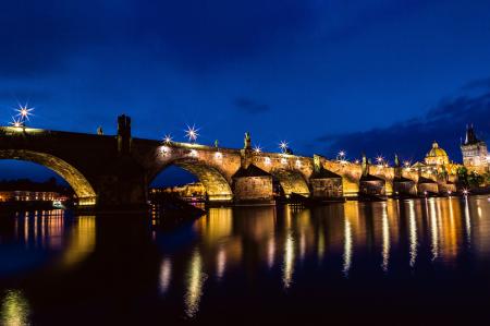 Brown and Black Concrete Bridge during Night