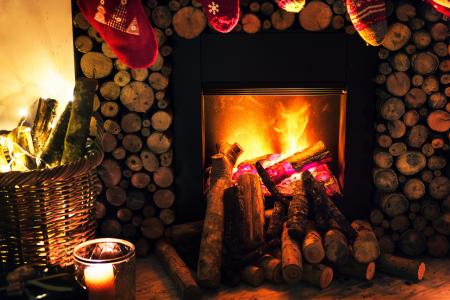 Brown Beside Fireplace Near Brown Wicker Basket