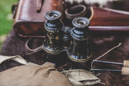 Brown Binoculars on Brown Textile