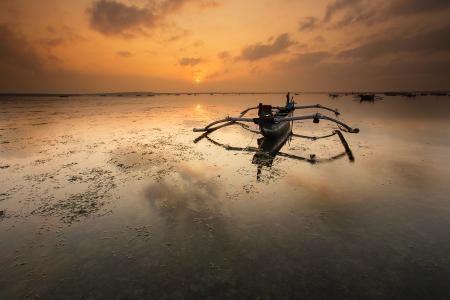 Brown Canoe Docked on Sea