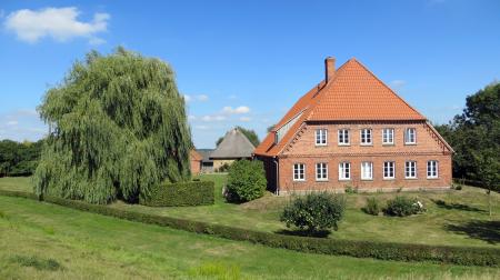 Brown Concrete House Besides Tree Under Blue Sky and White Clouds