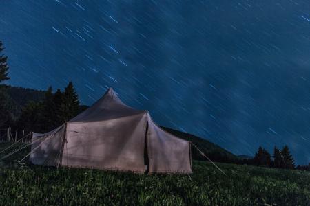 Brown Tent on Green Grass during Night Time