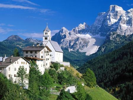 Buildings and mountains