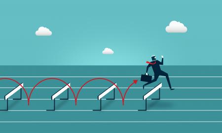 Businessman Jumping Over Hurdles - Overcoming Barriers