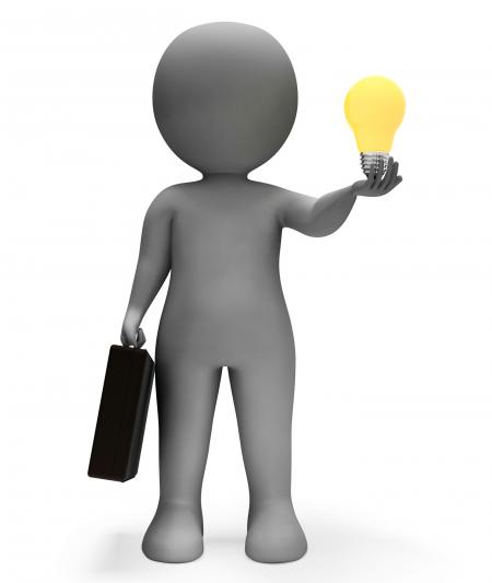 Businessman Lightbulb Shows Power Source And Character 3d Rendering