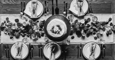 Cake With Five Plates Grayscale Photo
