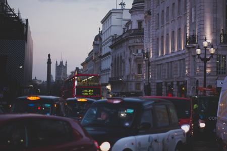 Car's on the Street Having Traffic during Twilight