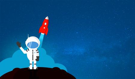 Cartoon Astronaut Waving Goodbye - With Copyspace