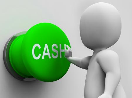 Cash Button Shows Money Earning And Spending