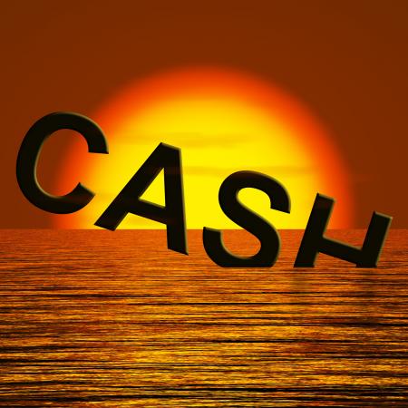 Cash Sinking And Sunset Showing Depression Recession And Economic Down