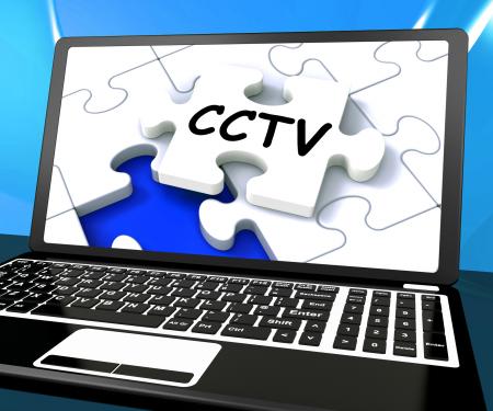 CCTV Laptop Monitoring Shows Camera Protection Or Online Surveillance