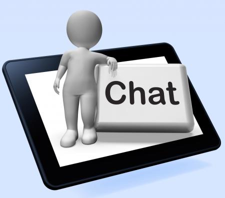 Chat Button With Character Shows Talking Typing Or Texting
